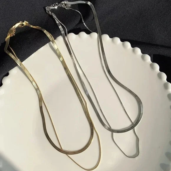 NEW DOUBLE LAYER 925 STERLING SILVER CHAIN NECKLACE - Picture 2 of 4